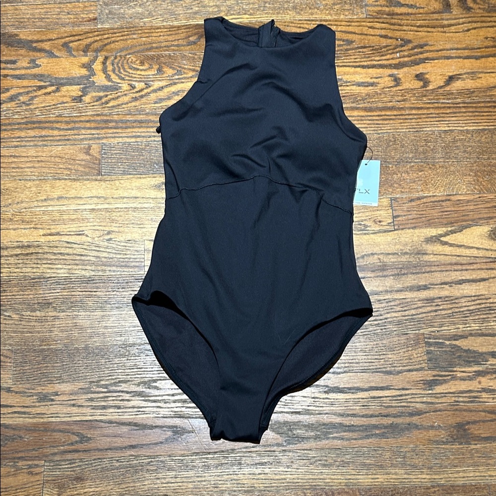 Black Active Outdoor Bodysuit w/ back String Zip